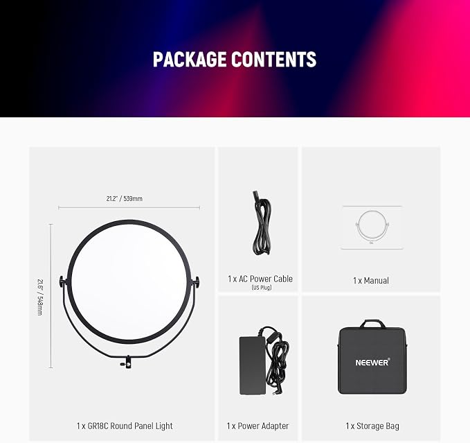 NEEWER 18" RGB LED Round Panel Video Light with APP Control, 65W 6000Lux/0.5m 2500K-8500K RGBCW Photography Studio Lighting /18 Scenes/V Battery Powered for Outdoor Filming Recording Streaming, GR18C - Image 9