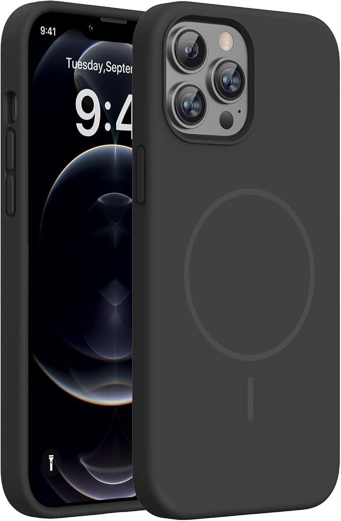 Miracase Silicone & Magnetic for iPhone 12 Pro Max Case, Black Magnetic | Compatible with MagSafe, Soft Microfiber Lining, Premium Silicone Case Shockproof Drop Protection Phone Case for 12 Pro Max by Miracase