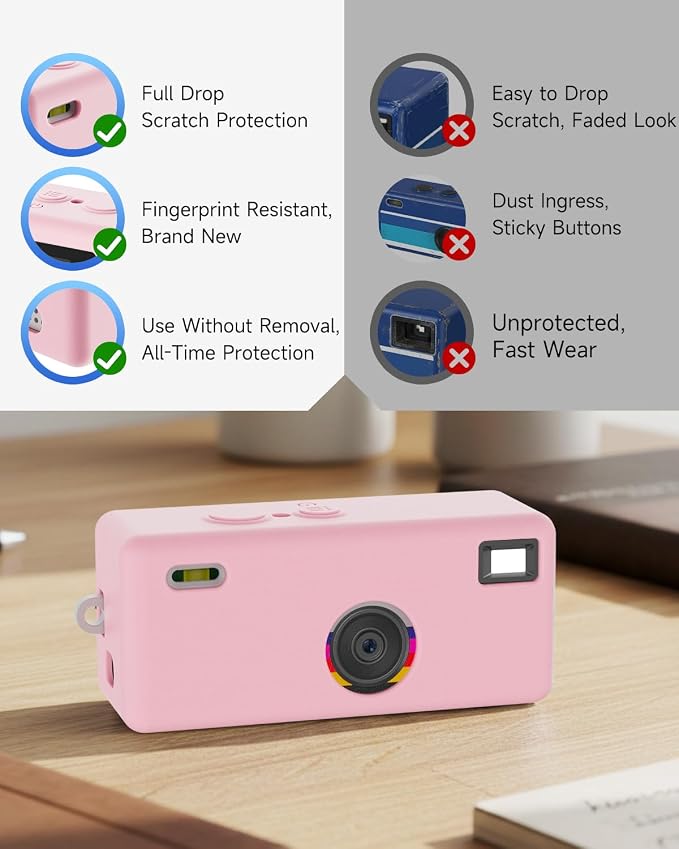 Silicone Case for Kodak CHARMERA Keychain Digital Blind Box accessories,Soft Silicone Protective Case,Comes with Screen Protectors and Wrist Strap - Pink - Image 5