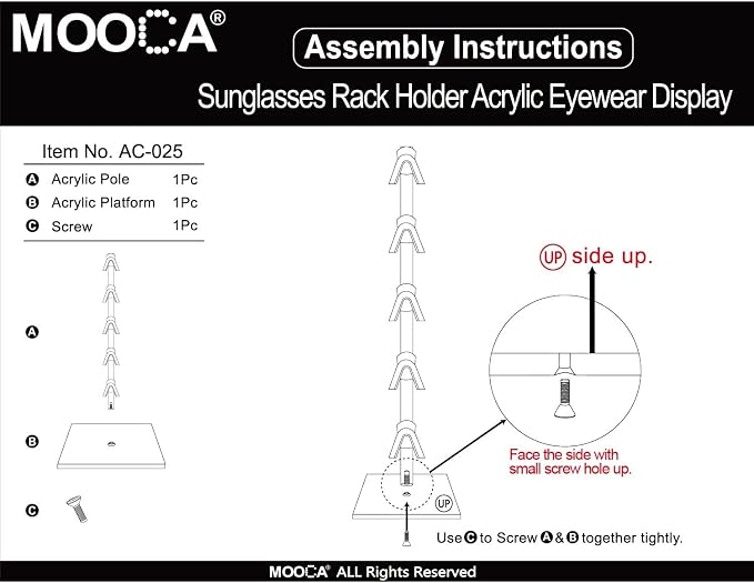 MOOCA 2-Piece Acrylic Eyewear Display Stand, Holds 10 Frames | Eyewear rack with oversized supports displays large sunglasses and eyeglasses for show,store,home and easy assemble.' - Image 7