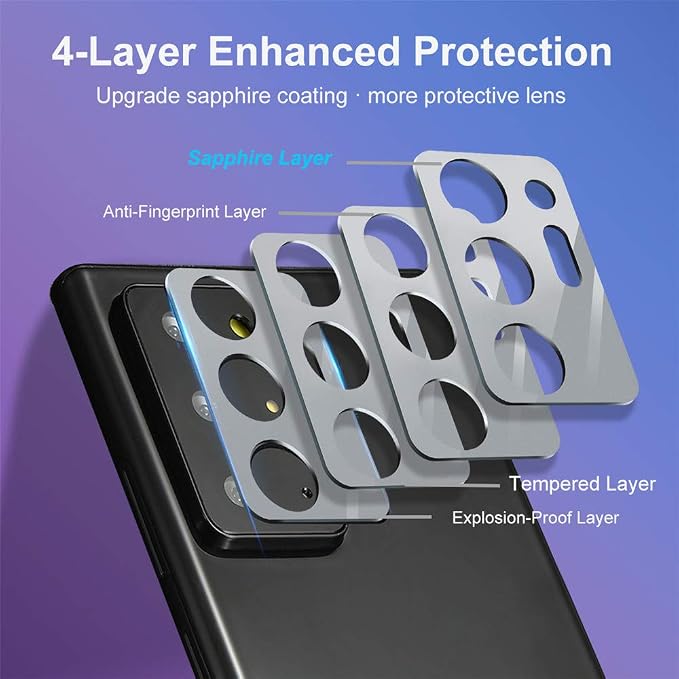 Suoman 3-Pack for Samsung Note 20 Ultra Camera Lens Protector - [Aluminum alloy] [Does not Affect Night Shots] 9H Hardness Tempered Glass Film - Silver - Image 3