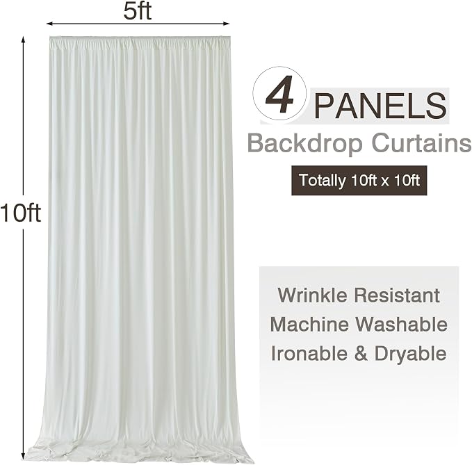 20x10ft Wrinkle Free Ivory Backdrop Curtains for Parties, 4 Panels 5x10ft Silky Polyester Photo Backdrop Drapes Back Drop Cloth Drapery for Wedding Birthday Photography Background - Image 6