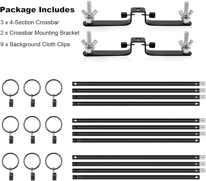 10ft/3M Background Folding Muslin Backdrop Support, 3 x 3m Crossbar, 2 x Mount, 9 x Clip - Image 7