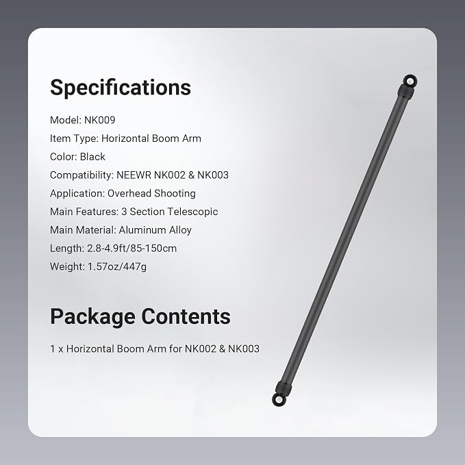 NEEWER 2.8-4.9ft Horizontal Boom Arm Only for NEEWER NK002 & NK003 Overhead Desk Camera Mount Rig Webcam Stand, Telescopic Crossarm for Phone Holder LED Light Video Recording Streaming, NK009 - Image 7