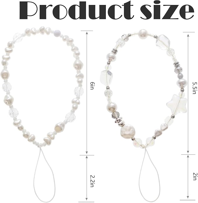Beaded Camera Wrist Strap,Cute Phone Charm Decor,Pearl Bracelet Wrist Strap | Phone Keychain Decoration for Wallet,Durable Nylon Rope Lanyard,Compatible with all Phone Case,Silver Star - Image 7