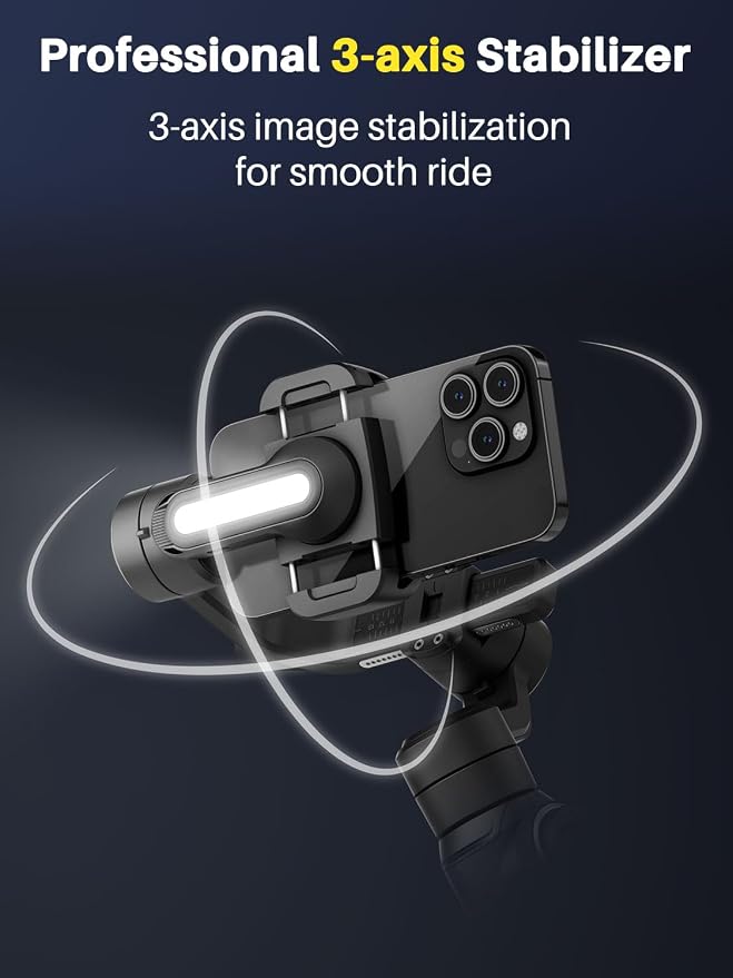 AOCHUAN S2 Smartphone Gimbal Stabilizer w/Wireless Lavalier, Built-in 18cm Extension Rod & Fill Light, Professional 3-Axis Gimbal for iPhone & Android for Video Recording - Image 4