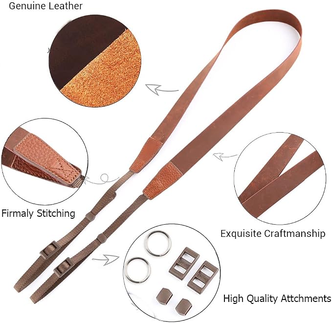 Crazy Horse Leather Camera Strap,Vintage Camera Strap,Adjustable Camera Neck Shoulder Strap for Photographers - Image 3