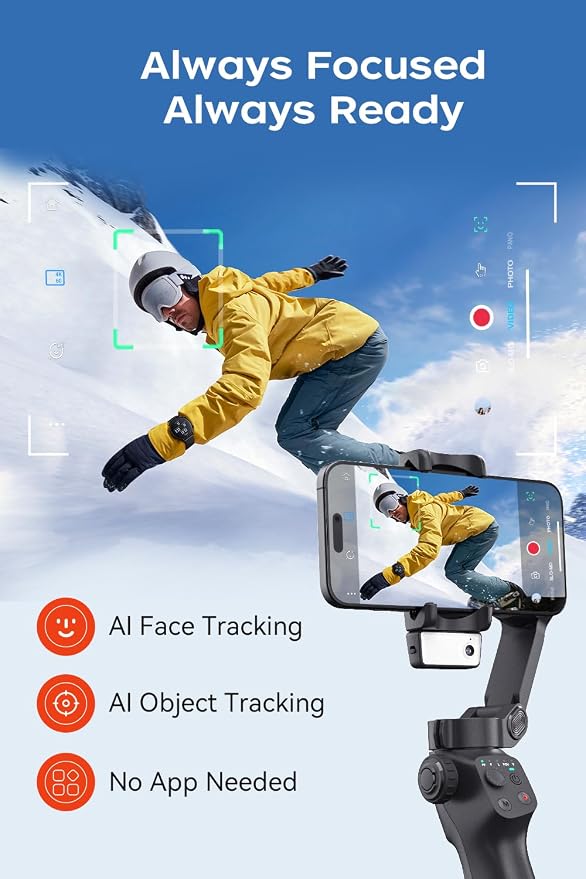 CM8 Gimbal Stabilizer for iPhone Android with AI Tracker, 3-Axis Phone Gimbal with Remote Control Portable Foldable, Phone Stabilizer for Video Recording for Tiktok YouTube Vlog - Image 3