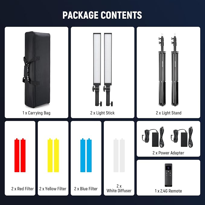 NEEWER Handheld 2.4G LED Video Light Stick Kit, Upgraded 40W Dimmable 3200K-5600K CRI97 with Stands/Filters/Carry Bag for Gaming Photography YouTube TikTok Video Recording, BH20B Ultra - Image 9