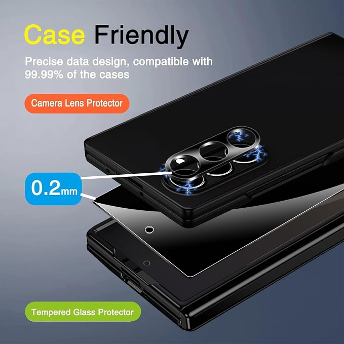 Milomdoi Privacy Screen Protector for Samsung Galaxy Z Fold 7 | 2+2+2 Pack, 9H+ Tempered Glass, Camera Lens Protector, Military Grade Shatterproof, Easy Installation, No Bubbles - Image 5
