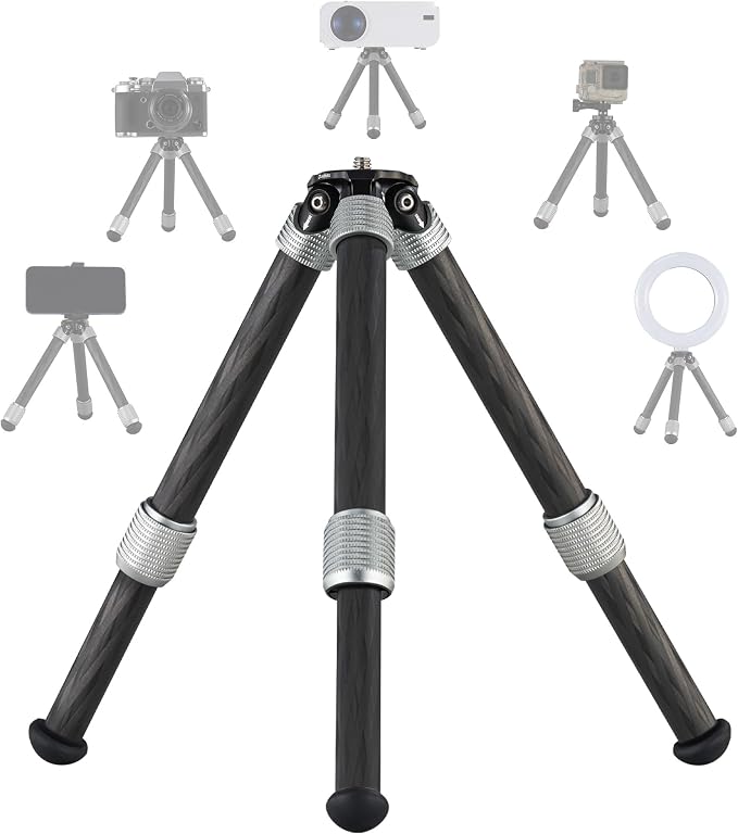 LEOFOTO Carbon Fiber Small Tabletop Travel Tripod, Weight 160g/0.35lb, Maxload 5kg/11lb, Lightweight Tripod Stand, 1/4" Inch Screw, for Camera/Phone Holder/Projector, MT-02C Long Version (MT-02CL) by TAKINGITFURTHER-LEOFOTO