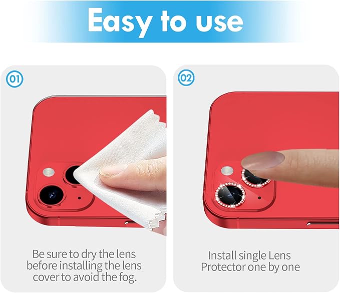 for iPhone 14/14 Plus Camera Lens Protector Bling Diamond, Red | Individual Metal, 9H Hardness, Scratch Resistant, Shockproof, Drop Protection, Case Friendly, Stylish Accessories - Image 7