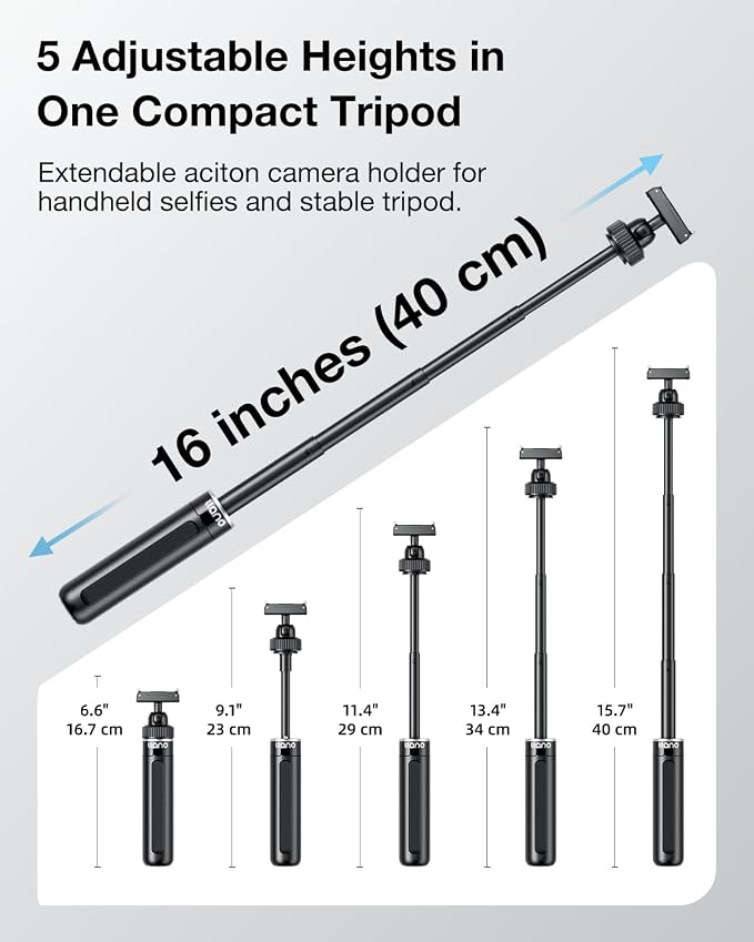 llano 16" Magnetic Action Camera Tripod for DJI Osmo Action 5 pro/4/3, Osmo 360, Extendable Mini Tripod with Magsafe Quick Release Adapter, 360° Ball Head, Small Selfie Stick, Lightweight, Black - Image 6