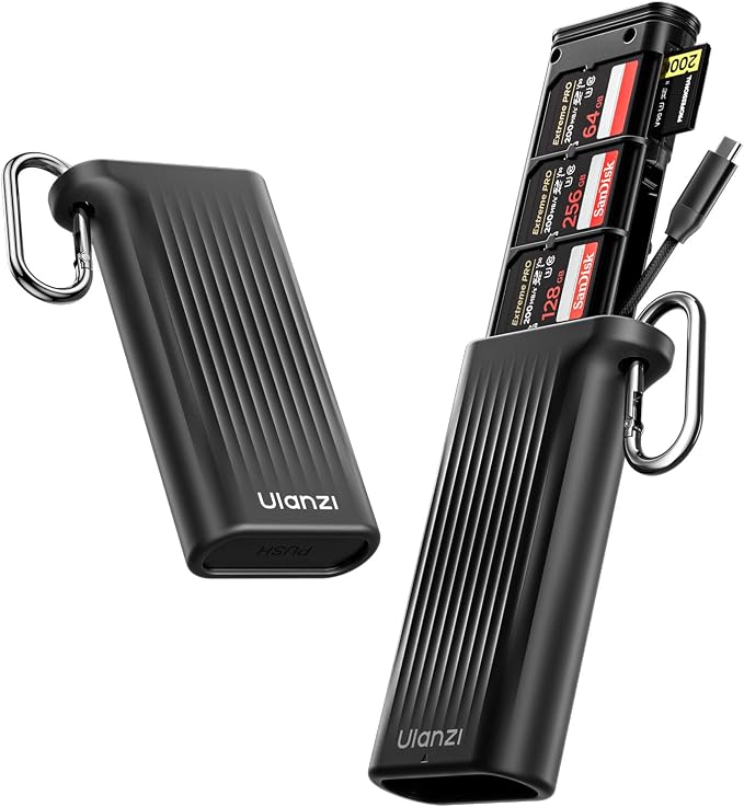 ULANZI CR2 High-Speed 2-in-1 SD TF Card Reader & Case Holder for SD/TF/Nano SIM Card/Eject Pin w IP54 Protection, USB 3.1 Type-C SD/TF 4.0 UHS-II, Camera Phone Photography Accessories (Black) by ulanzi
