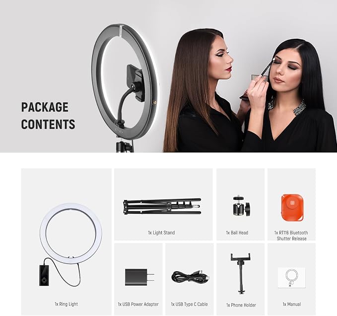 NEEWER 12" 24W Power LED Ring Light with Tripod Stand, Bi Color 2900-7000K, USB C PD Input, CRI97+ 1810lux/0.5m Compatible with iPhone Makeup Studio Streaming Selfie Video Recording, RH12B - Image 9