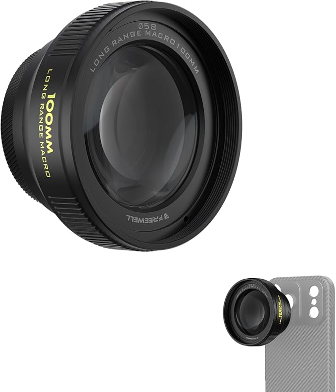 Freewell 100mm Long Macro Lens 17mm Mount iPhone, Samsung | Magnification, 60mm Focus Distance – Capture Detailed Close-Ups of Nature & Small Objects by Freewell