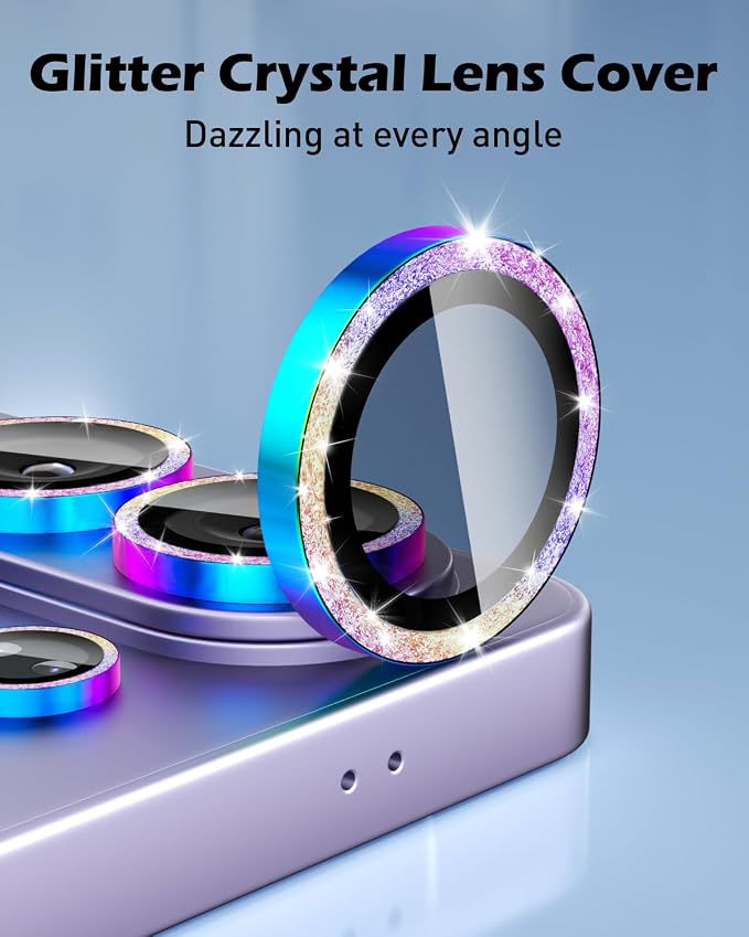 CloudValley for Samsung Galaxy S26 Ultra Camera Lens Protector Bling | 9H Tempered Glass + Aluminum Alloy Lens Protective Ring [Glitter Decoration] Ultra-HD Individual Lens Cover,Glitter Colorful - Image 2
