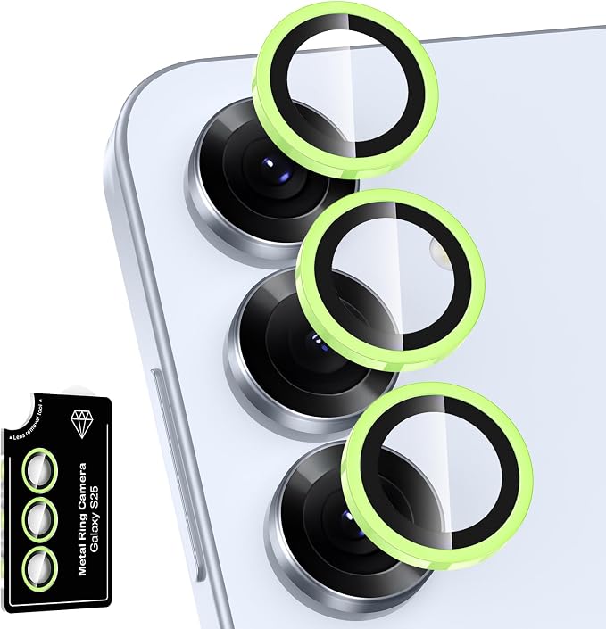 for Samsung Galaxy S25 Camera Lens Protector, Individual Metal Ring Tempered Glass Lens Cover, [Strong Adsorption] Scratch Resistant Ultra-Thin HD Clear Lens Cover, 1 Set-Yellow Shine by Btscase
