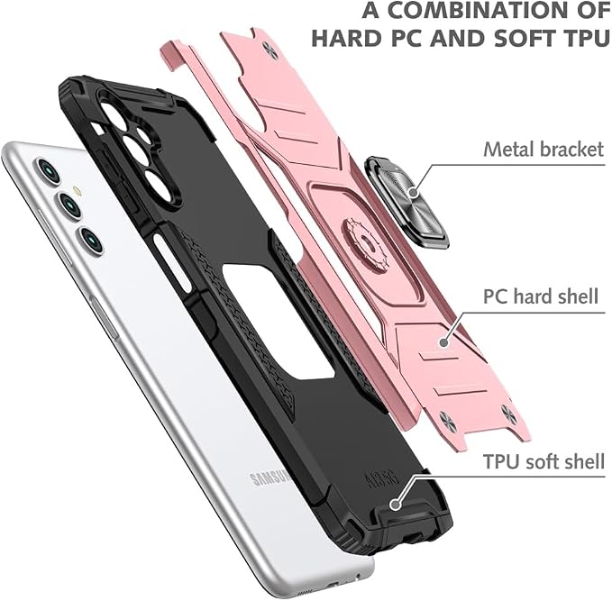 HNHYGETE for Samsung A13 5G Case, Galaxy A13 5G Case with Screen Protector, 360°Military Grade Rotatable Kickstand (Heavy Duty) Protective Cases for Samsung Galaxy A13 5G (Rose Gold) - Image 4