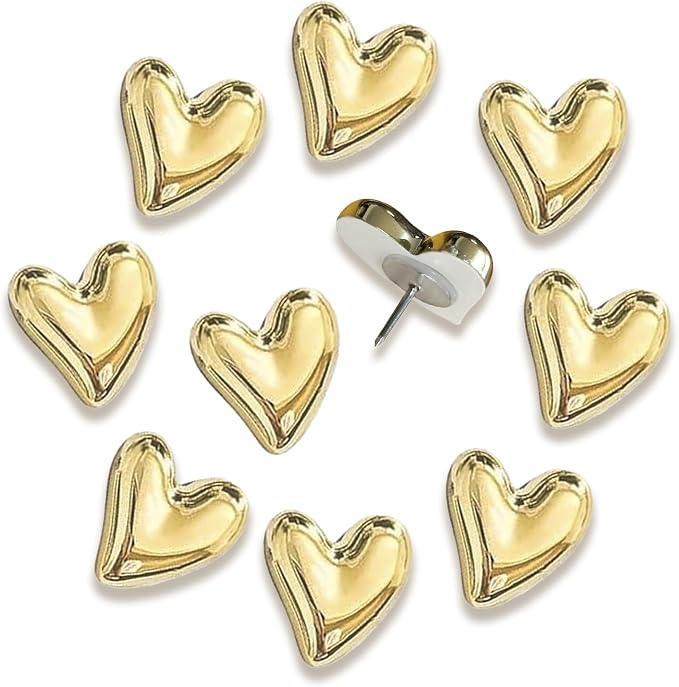 50 pcs of Cute Soft Wooden Board thumbtack with Golden Hearts can be Used for Photo Walls, memos, whiteboards, and Decorative thumbtack (Golden) by SSYHQAX