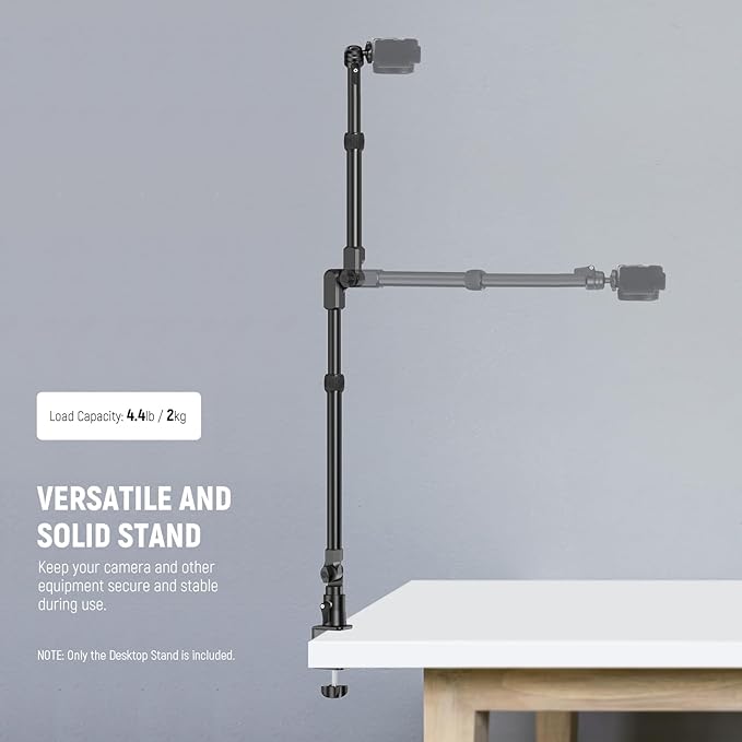 NEEWER 45.5" Overhead Camera Desk Stand, Aluminum 4 Section Magic Mic Boom Arm with C Clamp Mount Holder, for Webcam LED Light Microphone Streaming Zoom Video Recording, Max Load 4.41lb, DS023 - Image 2