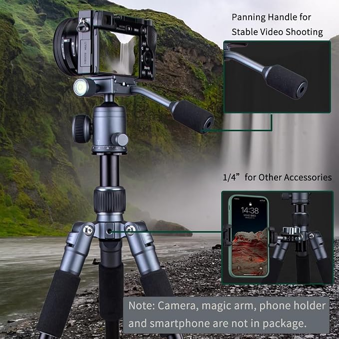 Portable Desktop Mini Tripod with Panning Handle, 20" / 52cm Desk Tabletop Aluminum Alloy Stand with 360° Ball Head, Compact Tripod for DSLR Camera Video Camcorder, Load up to 13lb / 6kg - Image 6