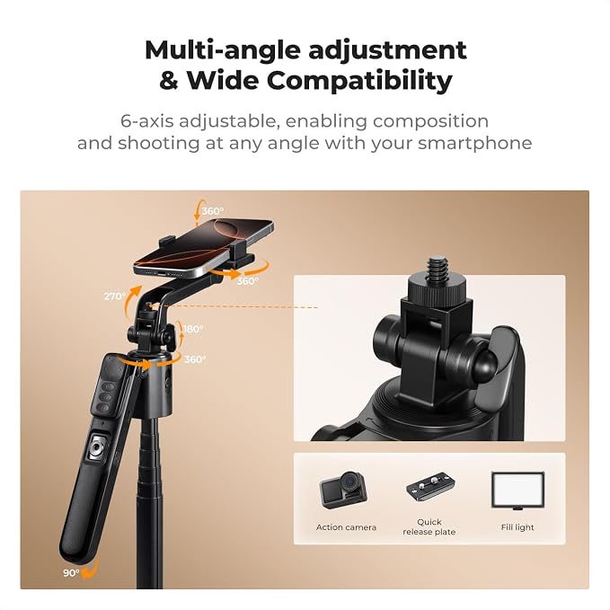 K&F CONCEPT 71“ Auto Face Tracking Tripod | 360° Rotation, 2 Fill Lights, Remote Control, for Vlogging, Live Streaming, Compatible with iPhone Android Pocket 4/3, X106 - Image 5