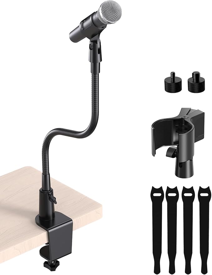 19-in Gooseneck Mic Stand with Desk Clamp, 3/8 & 1/4 Adapters, 360° Swivel | Upgraded Clamp, Heavy Duty & Flexible Arm for Podium, Pulpit, Lecture, Podcast, Sturdy Clamp, Universal Fit for Most Mics by EtourAudio