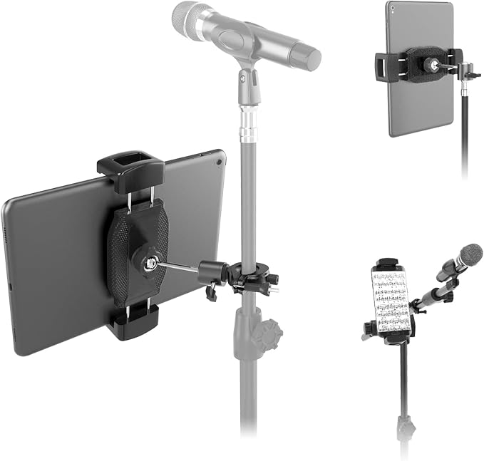 Kereal Tablet Holder for Mic Stand with 360° Ball Head and 3/8 to 1/4 Adapter, Microphone Stand Music Stand Tablet Phone Holder for Tripod, Fit for All 4.7 to 12.9 iPhone, Ipad, Andriod Smartphone by Kereal