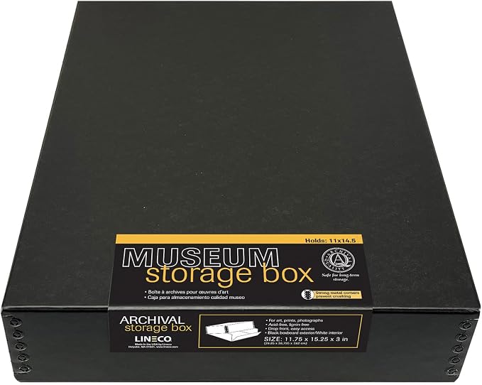 Lineco Museum Archival Storage Box, Drop Front, 11.75x15.25x3 in, Black | Acid-Free with Metal Edge, Preserves Picture Longevity, Organize Photos, Newspapers, Prints, Documents, Crafts, DIY by Lineco