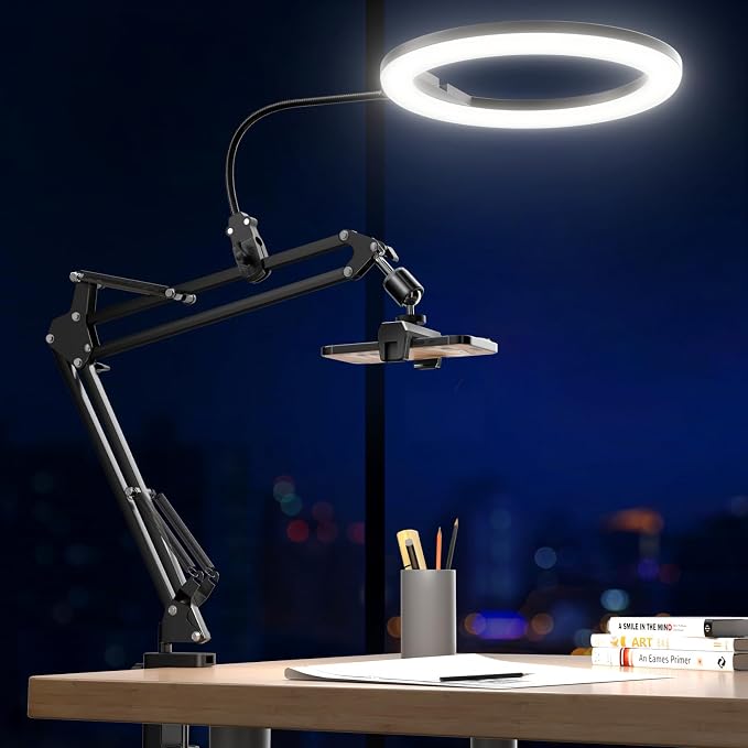 UBeesize 10" Ring Light with Overhead Phone Mount for Content Creation | LED Desk Light with Phone Holder & Stand for Video Recording, Live Streaming, TikTok, YouTube, Vlogging, Cooking & Makeup by UBeesize