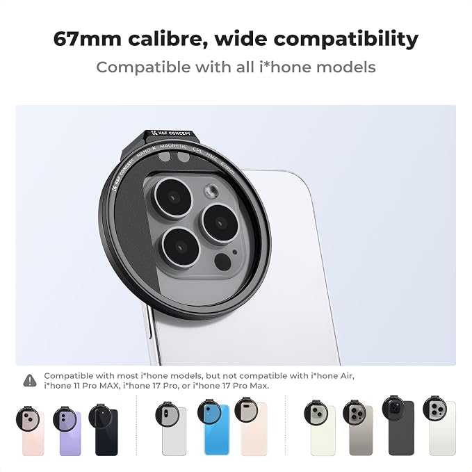 K&F CONCEPT Clip On 67mm CPL Magnetic Phone Lens Filter Kit | Magnetic Adapter Ring/Cold Shoe/Locking Knob, Polarizer Filter Compatible with iPhone 16 15 Pro Max 14 13, FA303 - Image 5