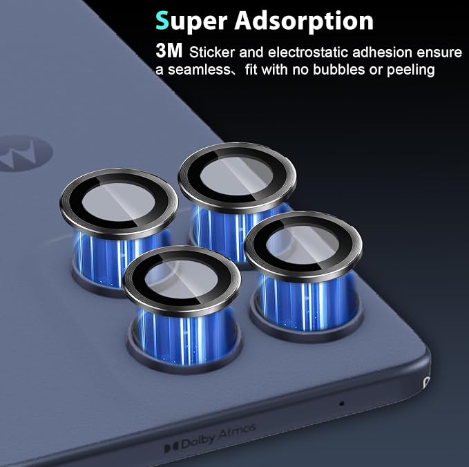 2 Set for Motorola Edge 2025 Camera Lens Protector, 9H Tempered Glass Camera Cover Protector Metal Ring Decoration Accessories (Black) - Image 4