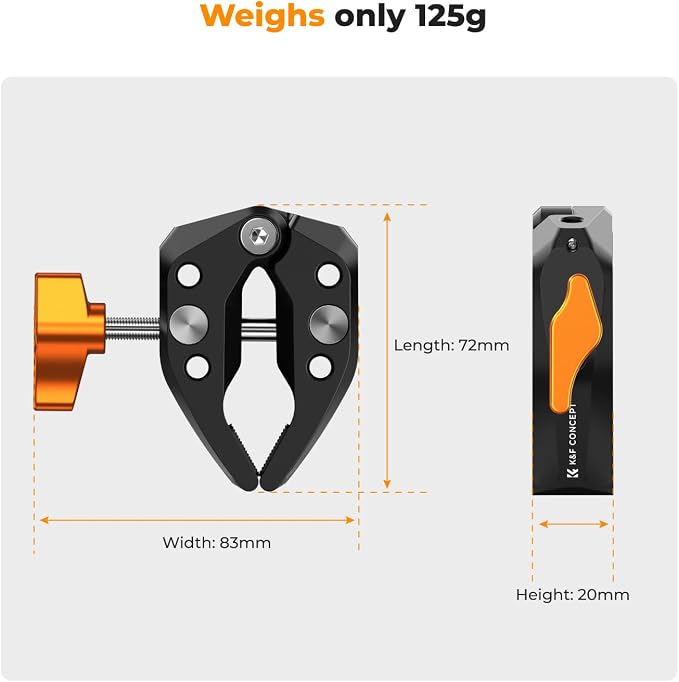 K&F CONCEPT Camera Mount Clamp, Super Crab Clamp with 1/4" Thread Holes | 60mm Max Opening for Round Pipe Flat Surface, Monitors, LED Lights, and Other Photographic Accessories, MS15 - Image 7