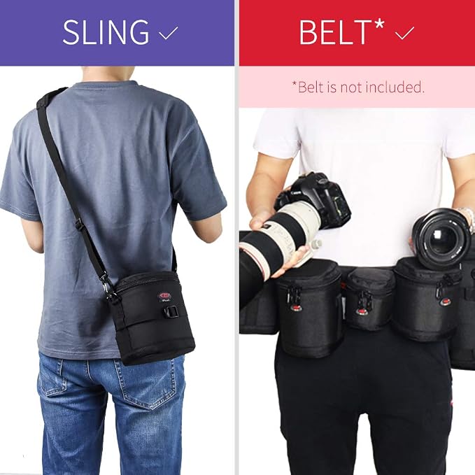 DSLR Camera Lens Case Pouch Bag for Lenses up to 4.72" x 5.91" | Lightweight Padded Lens Case with Zipper, Soft Lining & Carrying Strap, Protects Lenses from Dust, Scratches & Water - Image 6