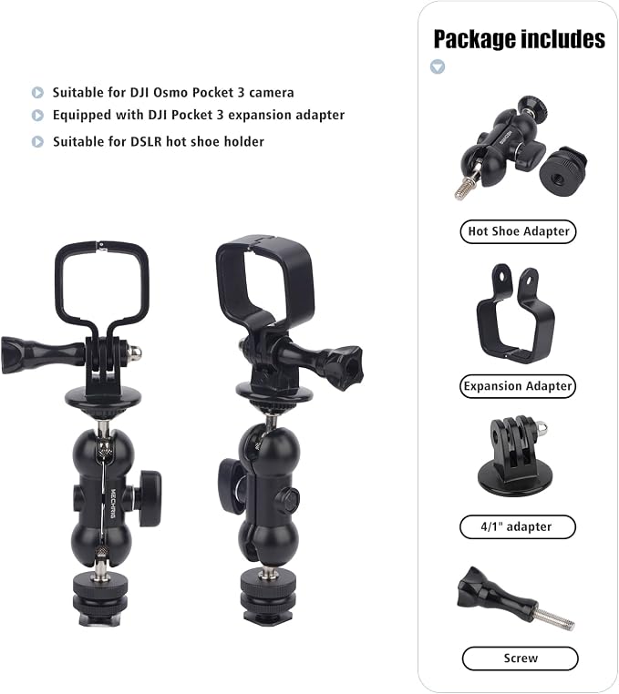 Cold Shoe Mount Expansion Adapter for DJI Osmo Pocket 3,Ajustable 360°Ball Head for DSLR Hot Shoe Mount,Vlogging and Dual Camera Setup - Image 4
