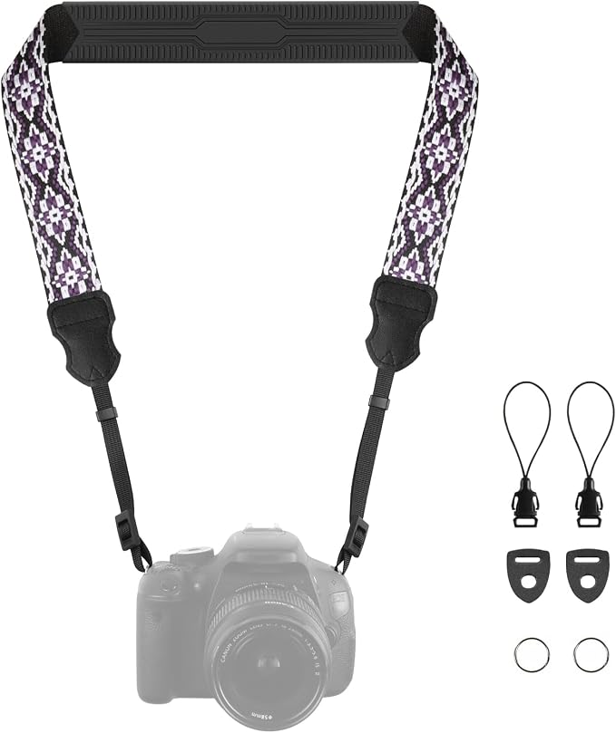 FIEIL Neck Strap Silicone Camera Straps - Padded Camera Strap, 1.5" Wide Adjustable Neck Strap - Compatible with Canon, Nikon, Sony, and More DSLR and Mirrorless Cameras (Purple and Black) by FIEIL