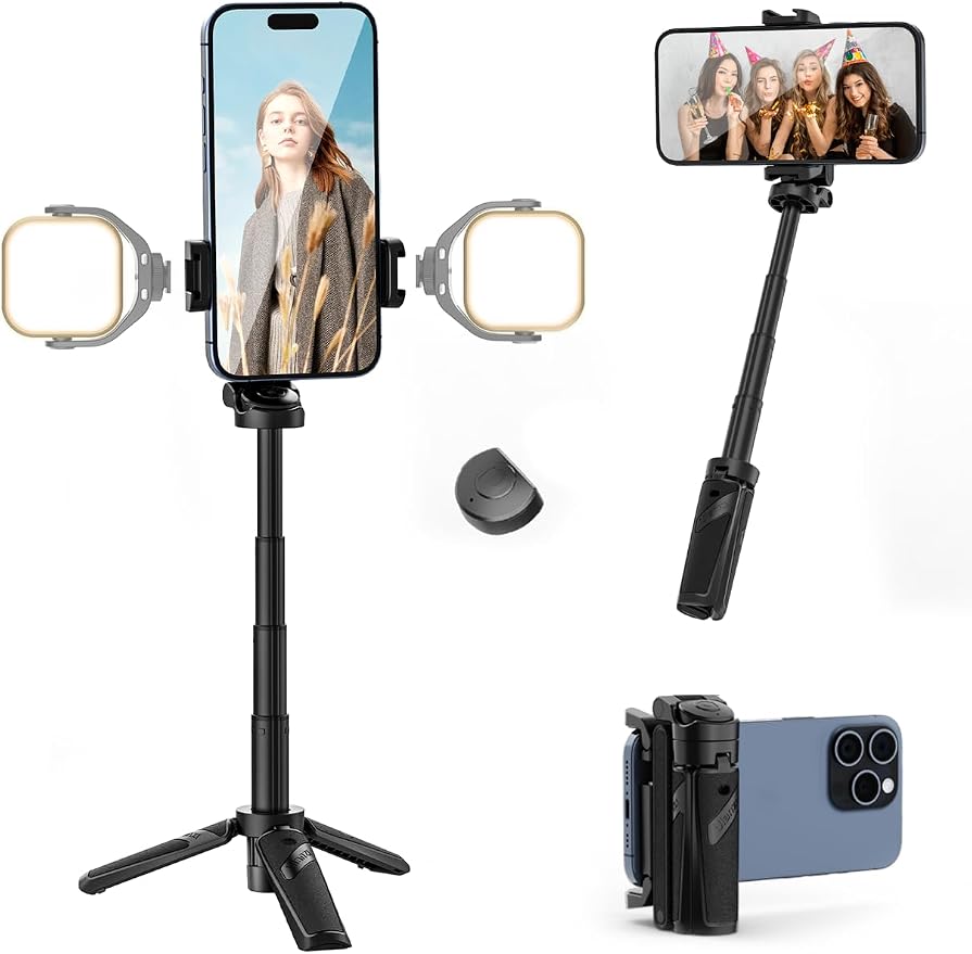 ULANZI JJ02 Selfie Stick Tripod, Portable Pocket Size Phone Tripod Holder | 3-in-1 Mini Phone Grip, Detachable Remote, 2 Cold Shoe, Wireless Shutter for Vlog, Photography, Livestreaming by ulanzi