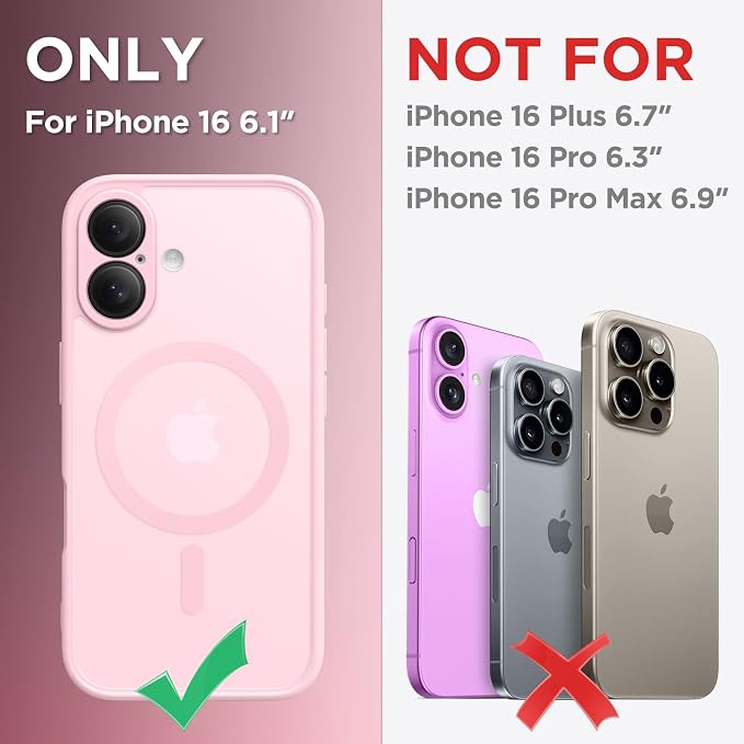 CAPRARO for iPhone 16 Case, Compatible with MagSafe | Upgraded [Full Camera Protection] Protective Translucent Matte Women Girl Magnetic Phone Case Cover, Pastel Pink - Image 2