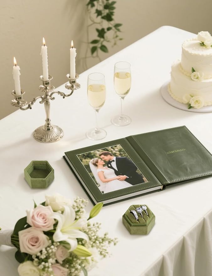 MFXIP Velvet 3 Slots Jewelry Ring Box Engagement Wedding Box Keepsake Box Bridal Photo Ring Triple Slots Hexagon - Image 5
