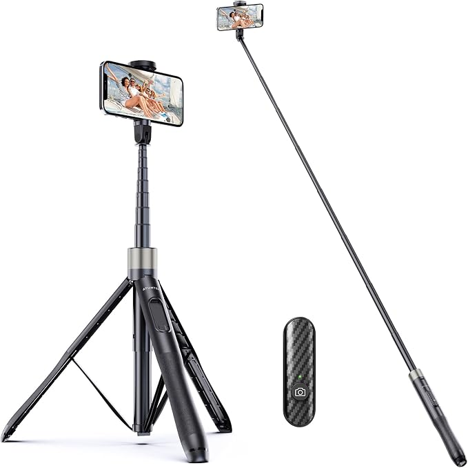 ATUMTEK 65" Selfie Stick Tripod, All in One Extendable Phone Tripod Stand with Bluetooth Remote 360° Rotation for iPhone and Android Phone Selfies, Video Recording, Vlogging, Live Streaming, Black by ATUMTEK