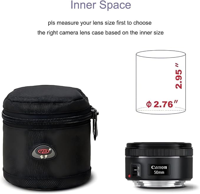 DSLR Lens Case Pouch for Small Camera Lens, Fits Up to 2.76" x 2.95" | Padded Lens Pouch – Water-Resistant, Zip Closure, Shoulder Strap, Fits Small DSLR Lenses, Ideal for Travel & Storage - Image 2