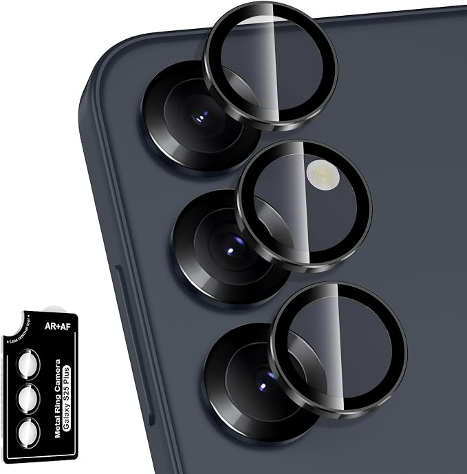 for Samsung Galaxy S25 Plus Camera Lens Protector, Individual Metal Ring Tempered Glass Lens Cover, [Strong Adsorption] Scratch Resistant Ultra-Thin HD Clear Lens Cover, 1 Set-Black Ring by Btscase