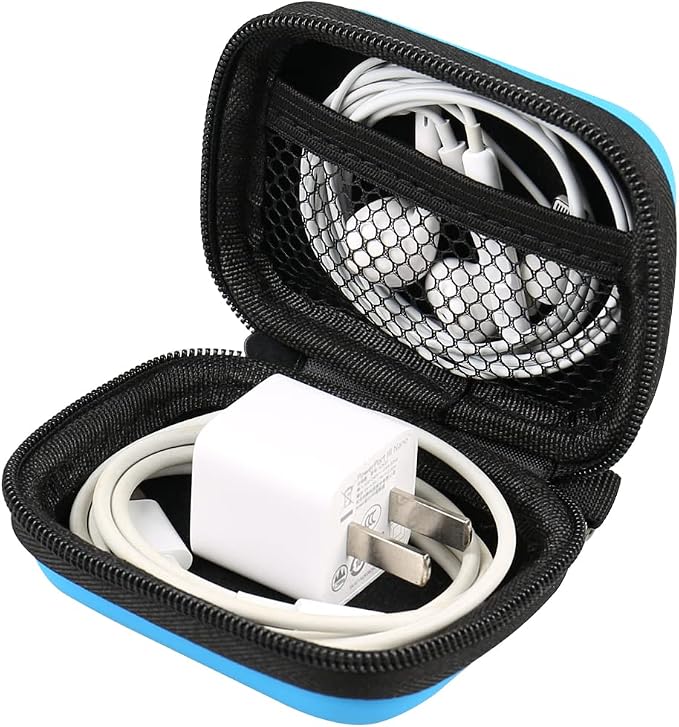 Earphone case, RISETECH Earbud Carrying Case Holder Hard EVA Headphone Small Zipper Pouch Compatible with Beats Fit Pro, TOZO A1, Bose Soundsport, EarPods, AirPods, Sony Wired Earbuds with Clip -Blue - Image 2