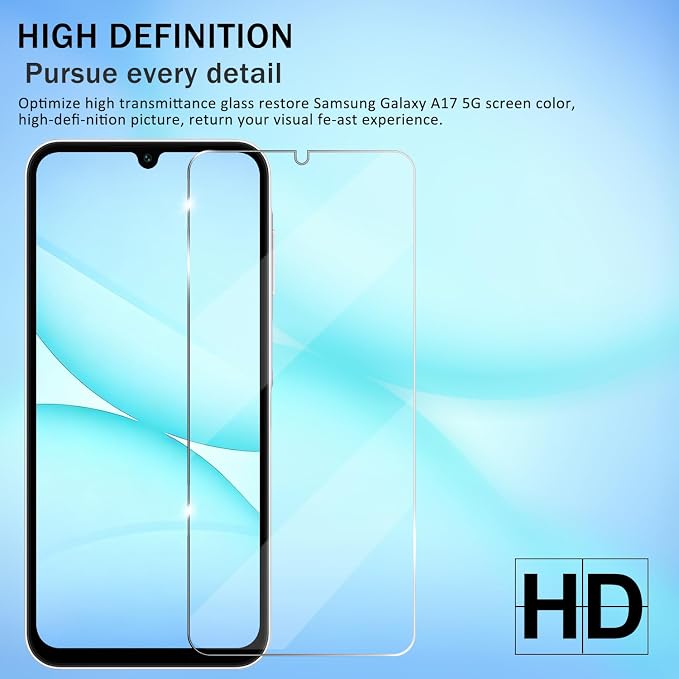 Galaxy A17 HD Clear Tempered Glass Screen Protector + Camera Lens Protectors, [2+2 Pack] [3D Glass] [Anti-Glare] [Bubble-Free] Screen Protector Glass For Samsung Galaxy A17 - Image 6