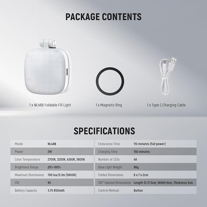 NEEWER BASICS Magnetic Selfie Light Compatible with MagSafe iPhone, CRI95 700lx/0.3m Folding LED Phone Fill Ring Lighting with Mirror for Zoom Makeup Photography Recording Video Conference,White NL48B - Image 9
