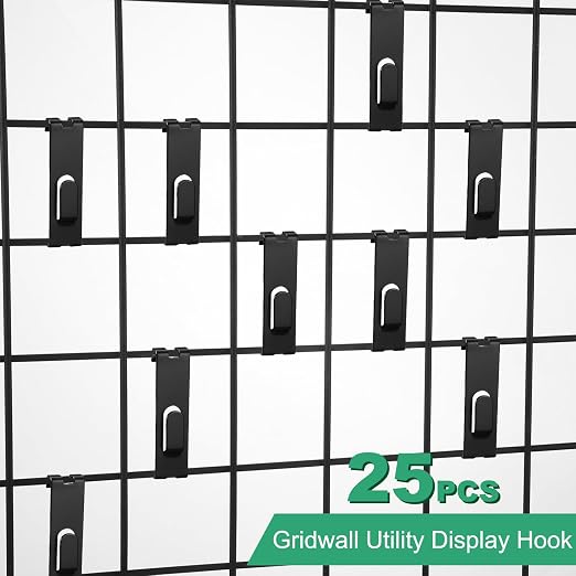 Oudain Metal Grid Wall Hangers Grid Wall Display Notch Hooks Accessories for Photo Frame Painting Arts Center(Black,25 Pcs) - Image 4