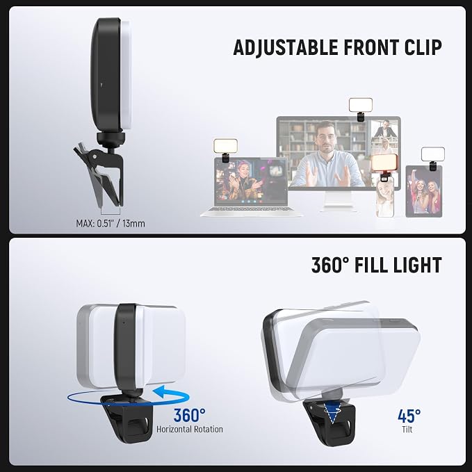 NEEWER Entry Level Version LED Selfie Light, 54 LEDs Plastic Clip on Phone Fill Lighting for iPhone, CRI88 650mAh, Portable for Computer Laptop Webcam Zoom Video Conference Makeup Recording, N8 - Image 6