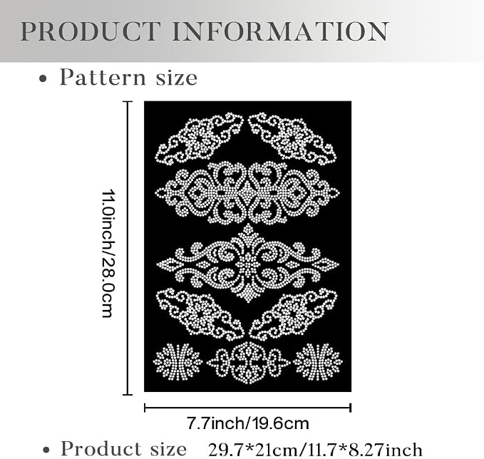 1 Pc Scroll Pattern Iron on Rhinestones Transfer, Silver Hotfix Iron on Patch Transfer Decals Crystal Heat Transfer Clothing Repair Decor for Bridal Wedding Dress Clothes Shoes Decoration - Image 2