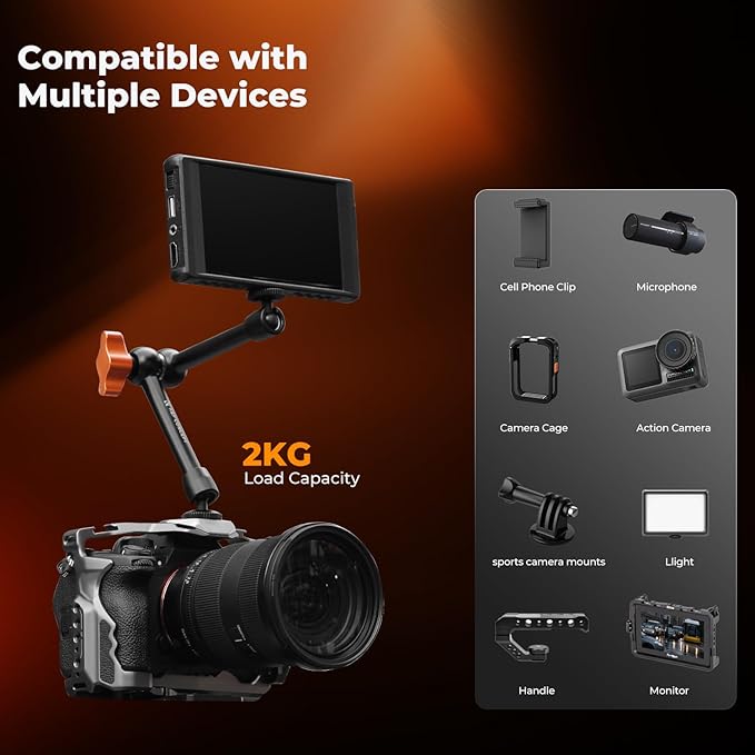 K&F CONCEPT 9.8" Magic Arm Clamp Kit with 1/4" & 3/8" Thread Screw | 360° Ball Heads Camera Mount for Monitor, Flash, LED Light, Microphone, Camera Cage, Action Camera, MS32 - Image 3